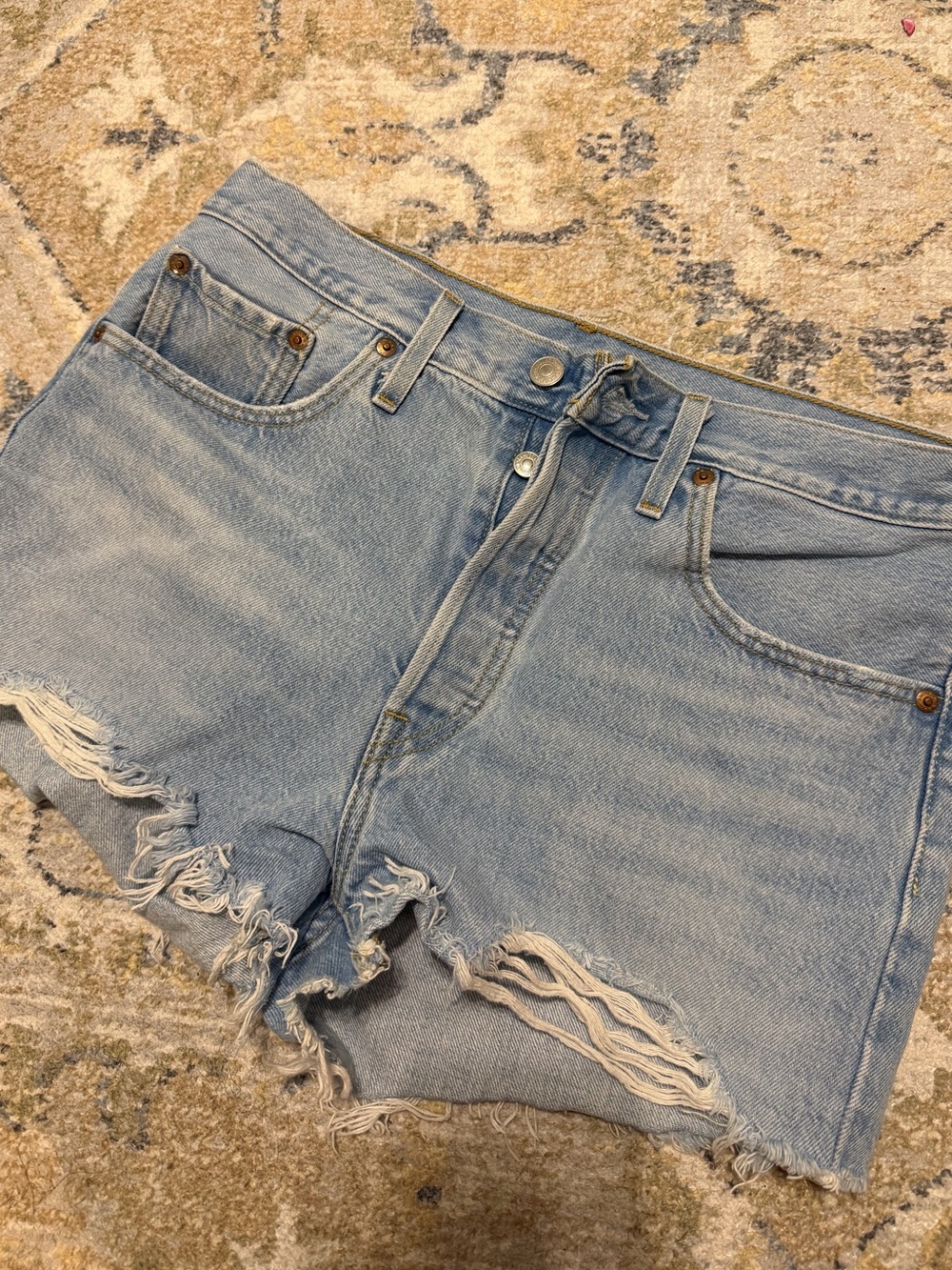 Levi's Light Blue High-Rise Distressed Denim Shorts
